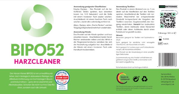 Harzentferner BIPO52 - Reiniger für Baumharz & Industrieharz - 500ml – Bild 3
